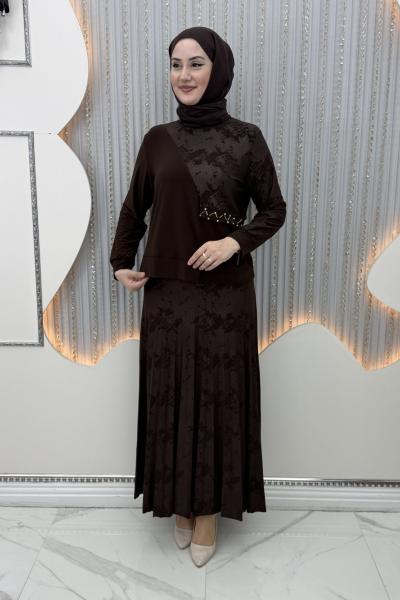 Zernişah Etekli Takım Kahverengi