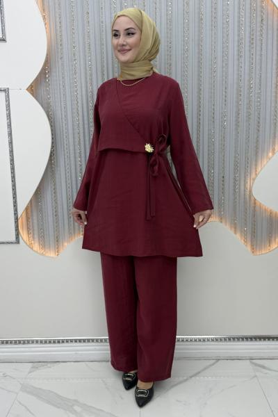 Zeyna Pantolonlu Takım Bordo
