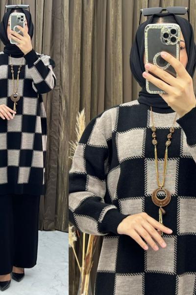 3266 Nurdane Triko Takım Siyah