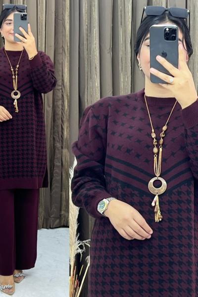 3268 Seren Triko Takım Bordo Bordo