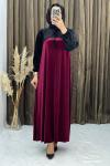 3273 Füsun Kadife  Elbise Bordo