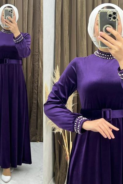 3295 Gülveren Elbise Mor Mor