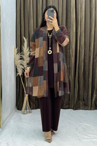 3297 Halime 3 Lü Takım Kahve Kahverengi