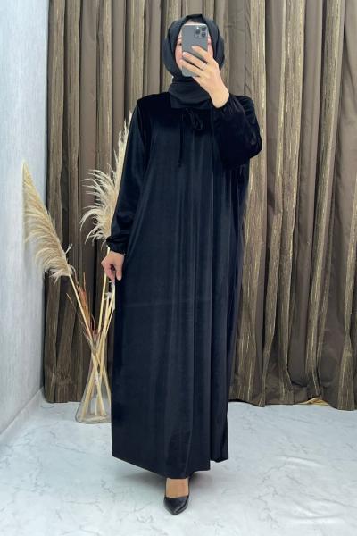 3298 Çilek Kadife  Elbise Siyah Siyah