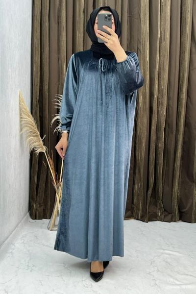 3298 Çilek Kadife  Elbise Gri Gri