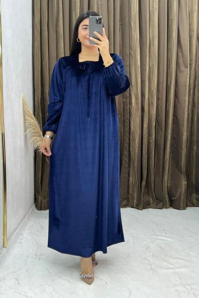 3298 Çilek Kadife  Elbise Lacivert Lacivert
