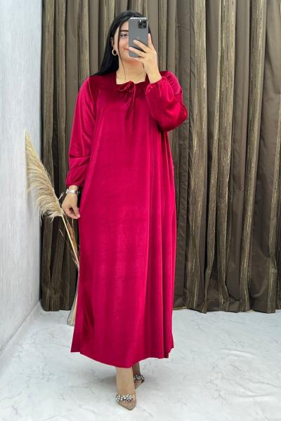 3298 Çilek Kadife  Elbise Kırmızı Kırmızı