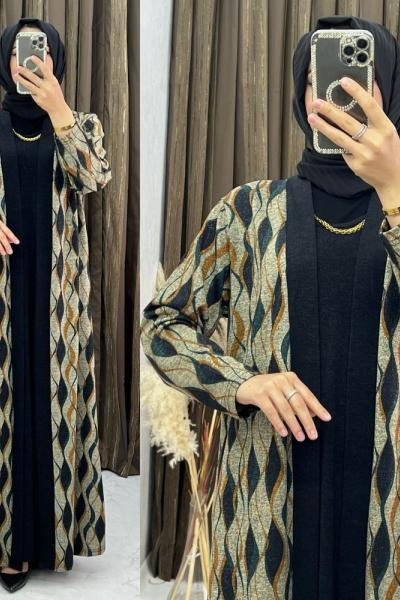 3306 Nehir Elbise Takım Siyah/Hardal Siyah Hardal