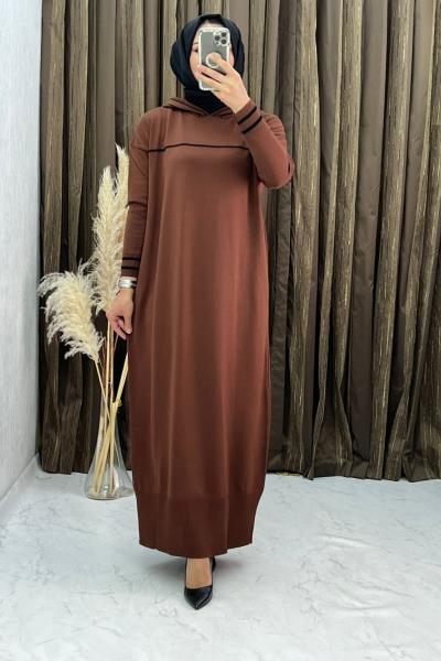 3308  Viyola Elbise Kahve Kahverengi
