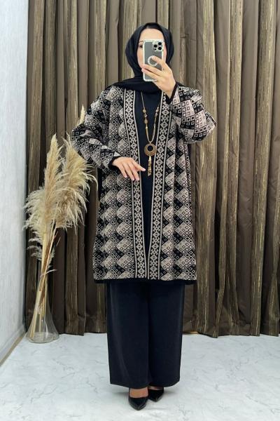 3313  Gülbeyaz 3 Lü Triko Takım Siyah Siyah