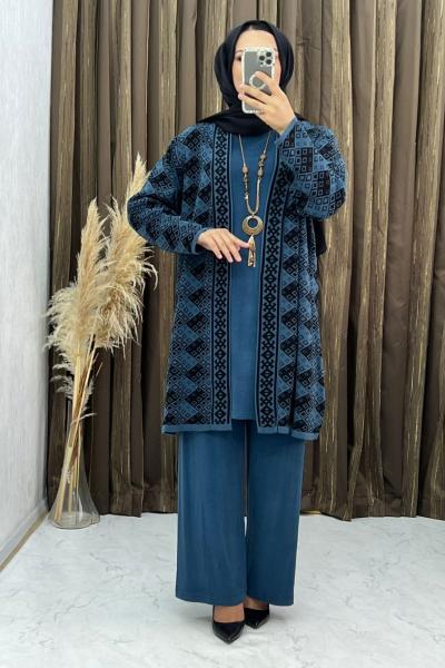 3313  Gülbeyaz 3 Lü Triko Takım İndigo İndigo