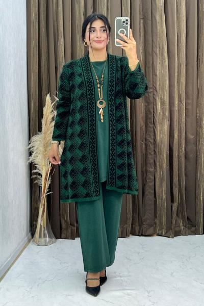 3313  Gülbeyaz 3 Lü Triko Takım Zümrüt Zümrüt