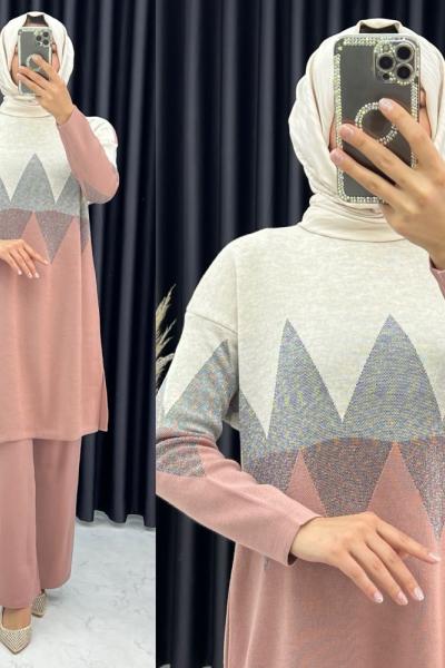 3323 İlkgül Pantolonlu Takım Pudra Pudra