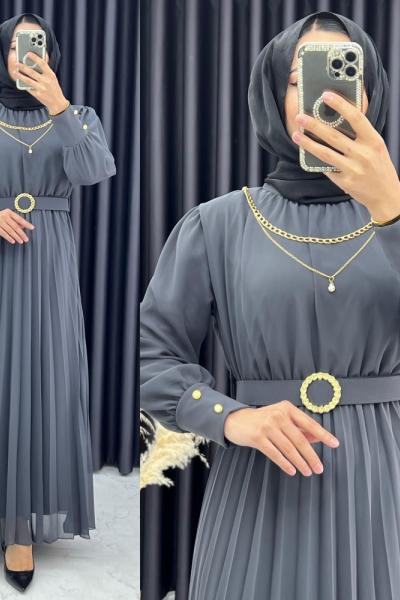 3336 Nurperi Şifon Elbise Füme Füme