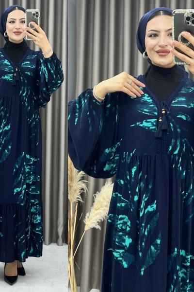 3361 Sema Balon Kol Elbise Lacivert Lacivert