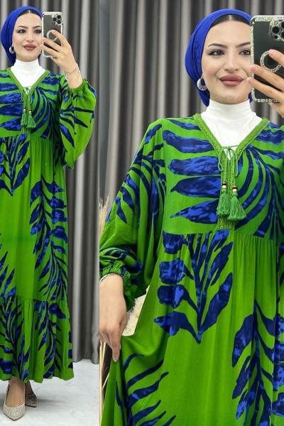 3361 Sema Balon Kol Elbise Yeşil Yeşil