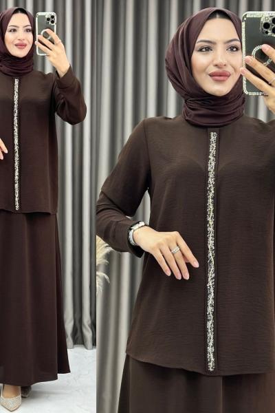 3371 Sedef Etekli Takım Kahverengi Kahverengi