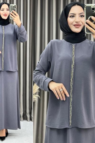 3371 Sedef Etekli Takım Gri Gri