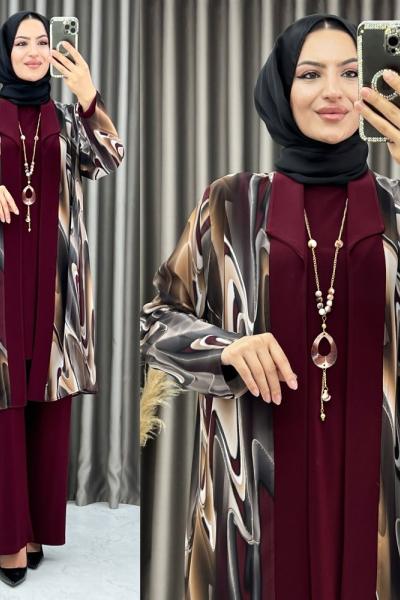 3382 Alşin 3 lü takım bordo Bordo