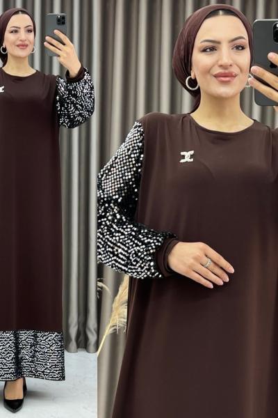 3386 Payet Elbise Kahverengi Kahverengi