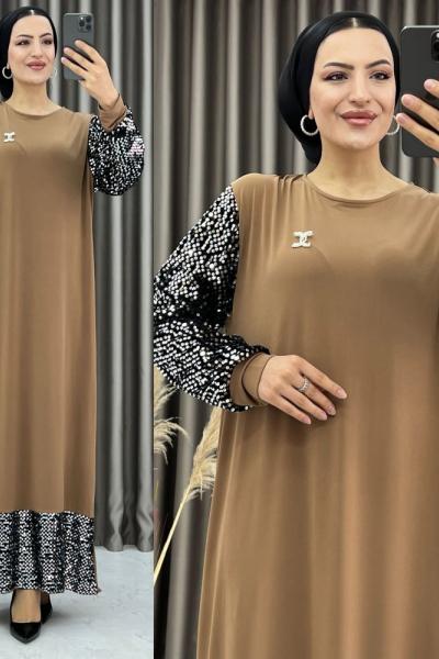 3386 Payet Elbise Hardal Hardal Sarısı