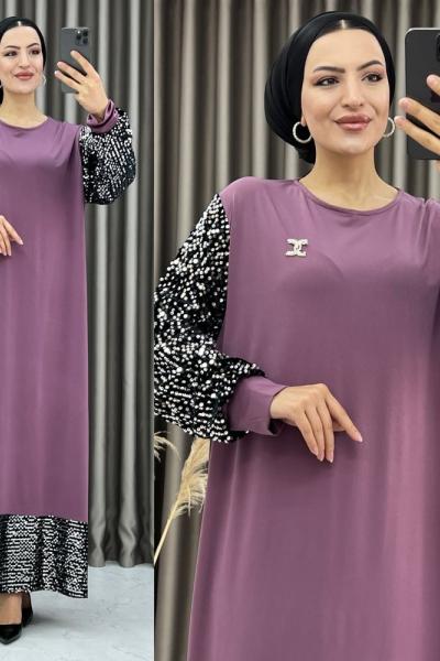 3386 Payet Elbise Lila Lila