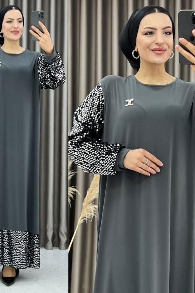 3386 Payet Elbise Gri Gri