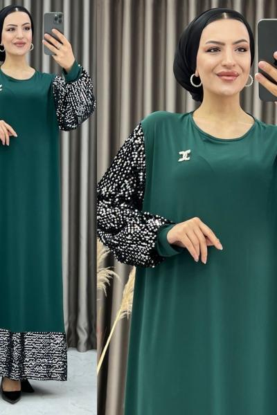 3386 Payet Elbise Zümrüt Zümrüt