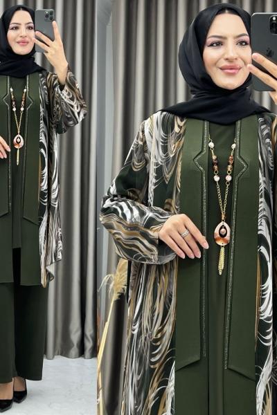 3394  Nergiz 3 lü takım Haki Haki