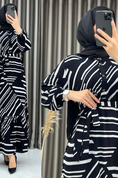 3413 Zebra elbise siyah  Siyah