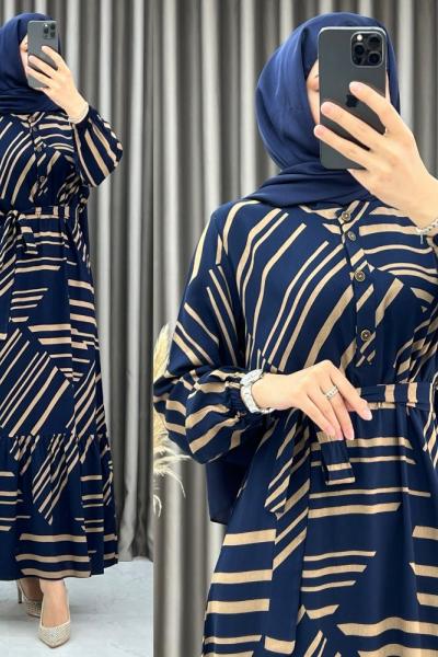 3413 Zebra elbise LACİVERT Lacivert