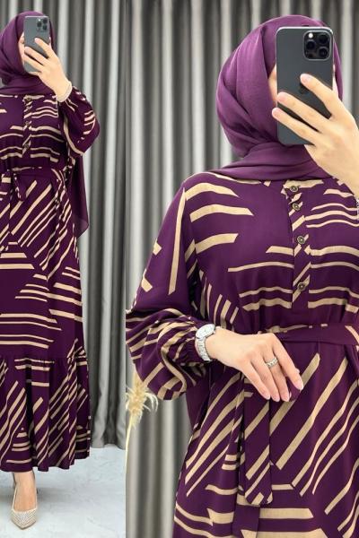 3413 Zebra elbise MÜRDÜM Mürdüm