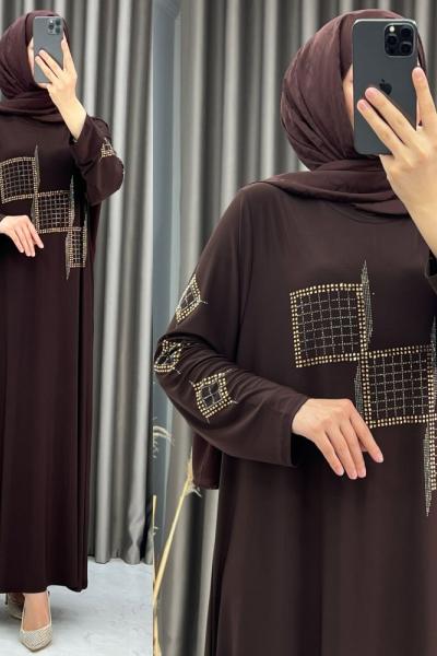 3430 Semiha Elbise Kahverengi Kahverengi