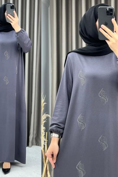 3435 Kıvılcım Elbise Gri Gri