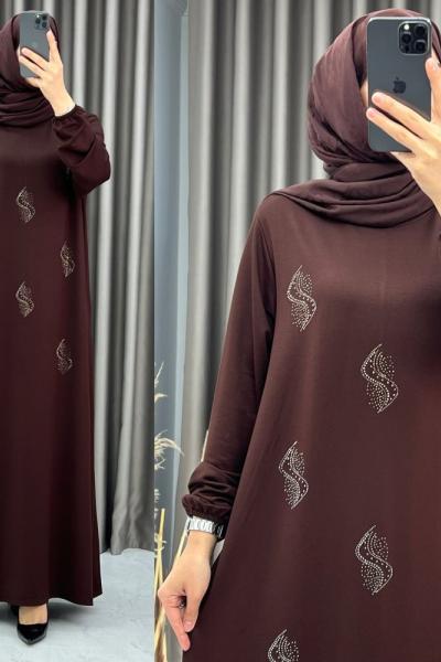 3435 Kıvılcım Elbise Kahverengi Kahverengi