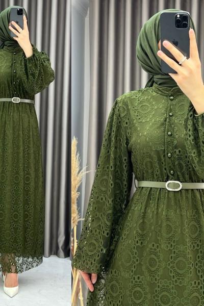 3485 Şahika Elbise haki Haki