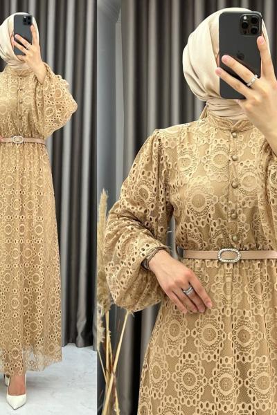 3485 Şahika Elbise vizon Vizon