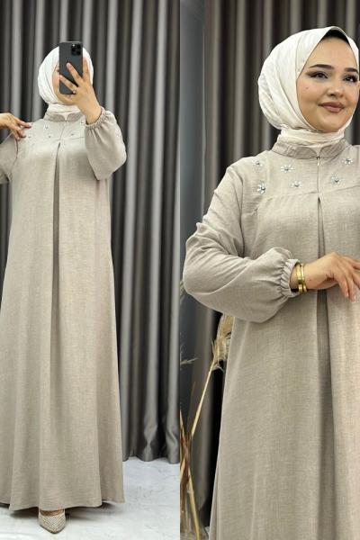 3510 Medy A Pile Elbise Taş Taş Rengi