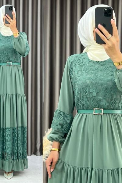 3525 Parla Elbise Mint Mint Yeşili