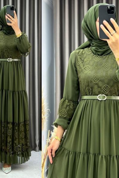 3525 Parla Elbise Haki Haki
