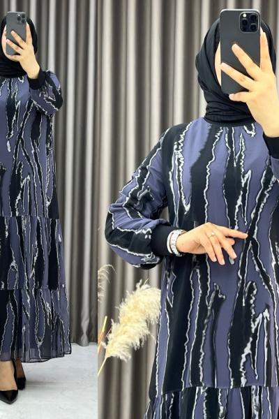 3527 Serpil Şifon Elbise Gri Gri