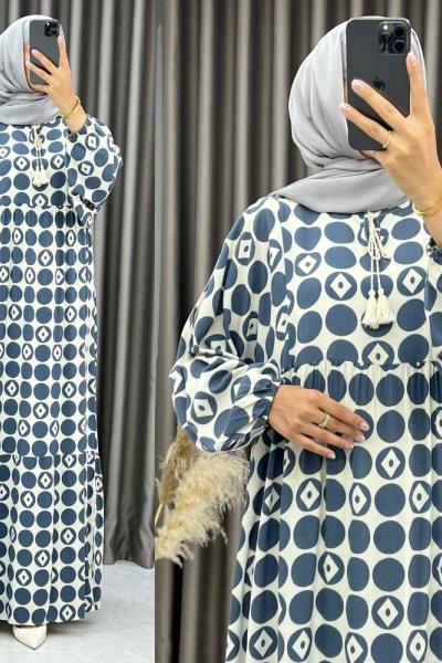 3537 Elvan Balon Kol Elbise Gri Gri