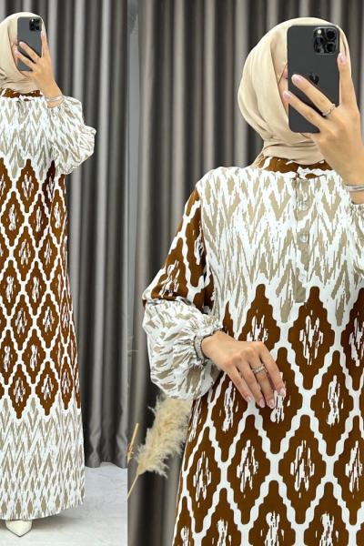 3541 Frekans Elbise Kahverengi Kahverengi