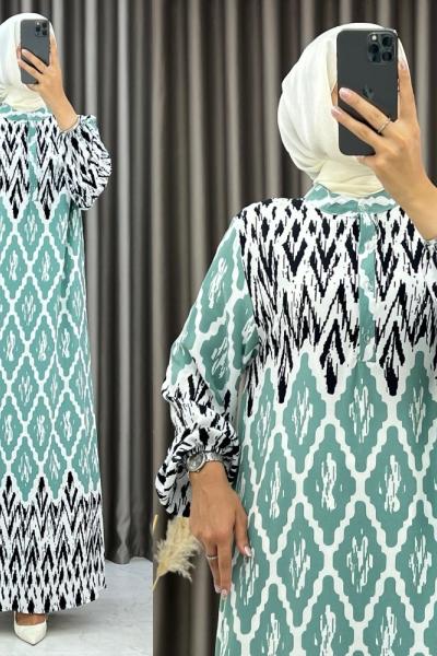 3541 Frekans Elbise Yeşil Yeşil