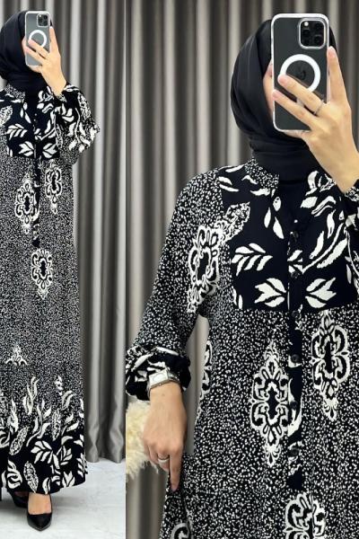 3550 Benek Elbise Siyah Siyah