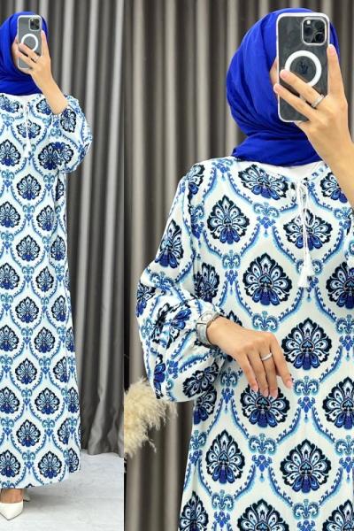 3552 Lale Elbise Mavi Mavi