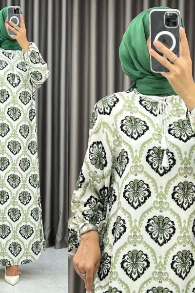 3552 Lale Elbise Yeşil Yeşil