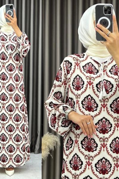 3552 Lale Elbise Bordo Bordo