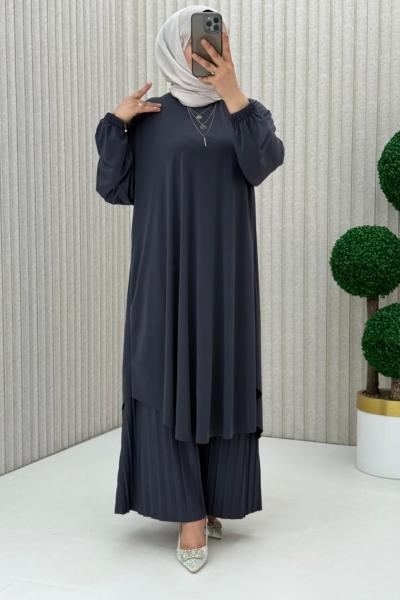 Suzan Piliseli Pantolonlu Takım Füme