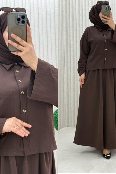 3932 Orkide Etekli Takım Kahverengi